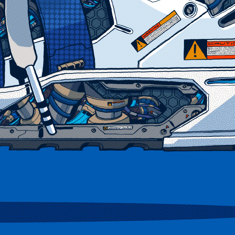 Close-up of a shoe with a detailed sole design on a blue background