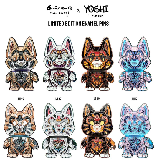 CLOGTWO x ERIC CHRISTIAN - "MECHASOUL GWEN THE CORGI" & "MECHASOUL YOSHI THE MOGGY" PINS