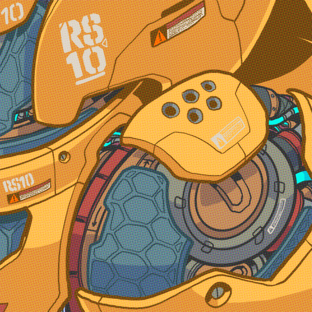 Close up of an Illustration of a robot duck with a blue background