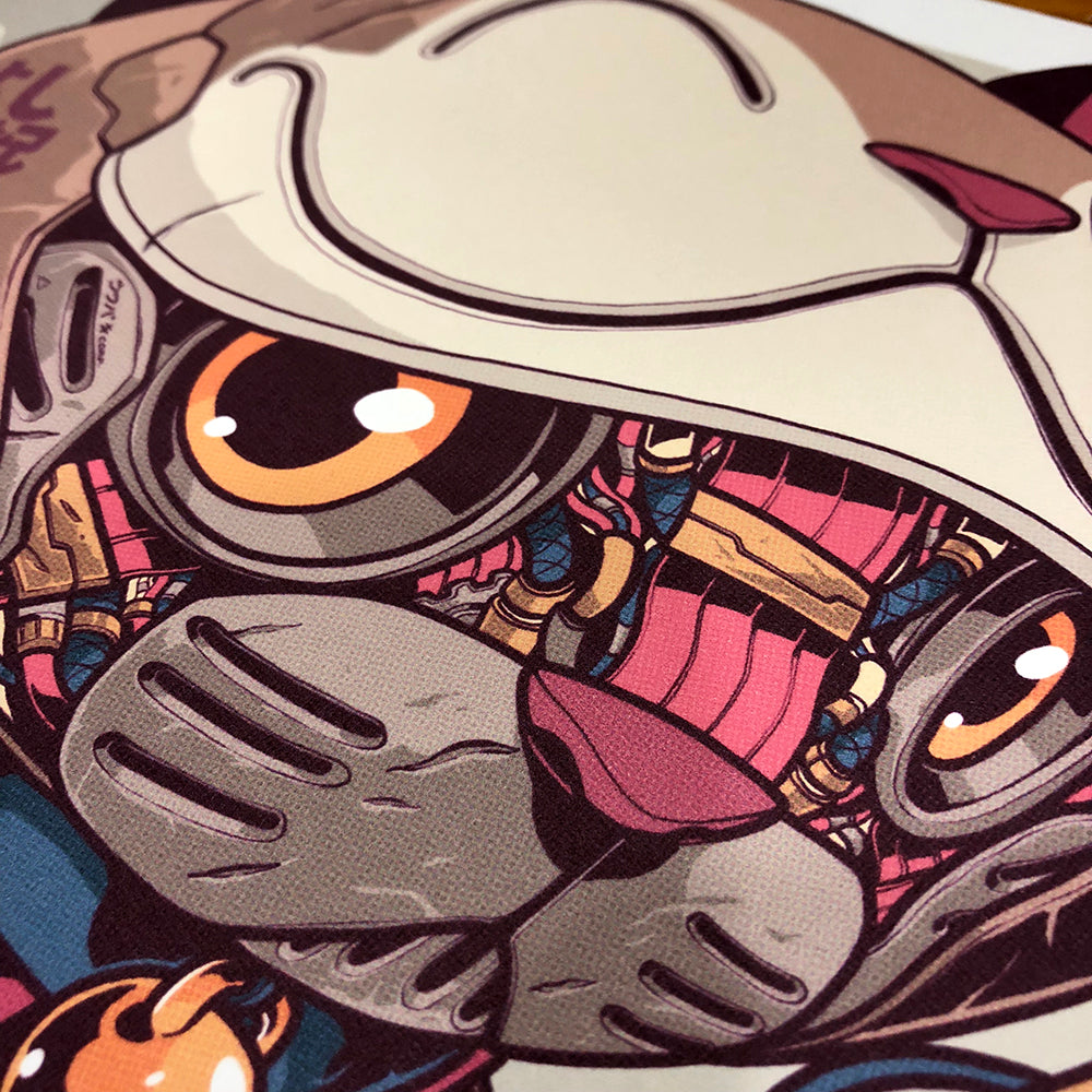 Close-up of a stylized robot face with detailed design