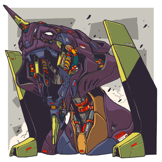 CLOGTWO Mechasoul Eva Unit 01 collectible art print featuring premium mecha illustration inspired by classic anime design